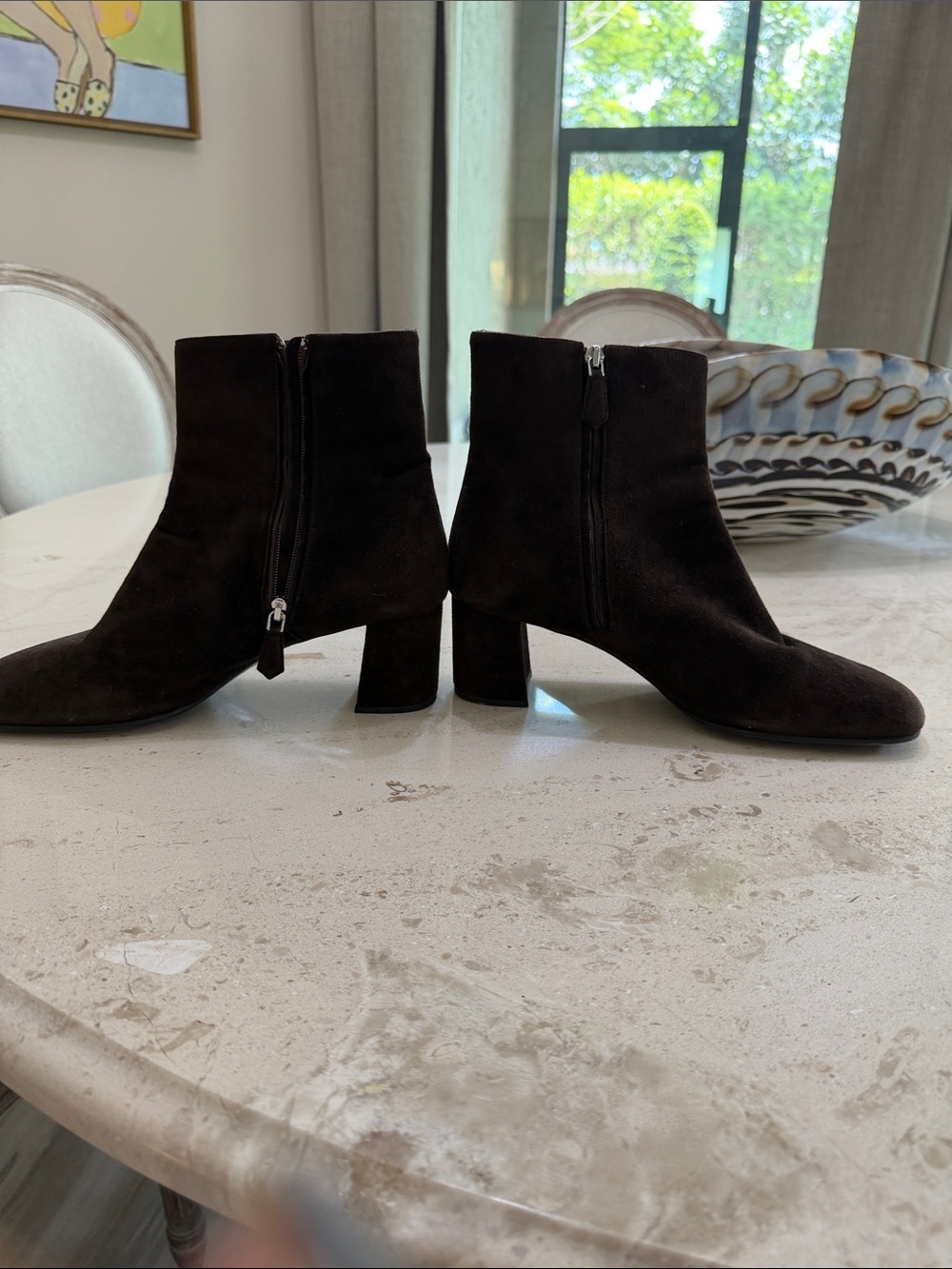 Prada Classic Women's Dark Brown Suede Ankle Boots - Picture 3 of 6